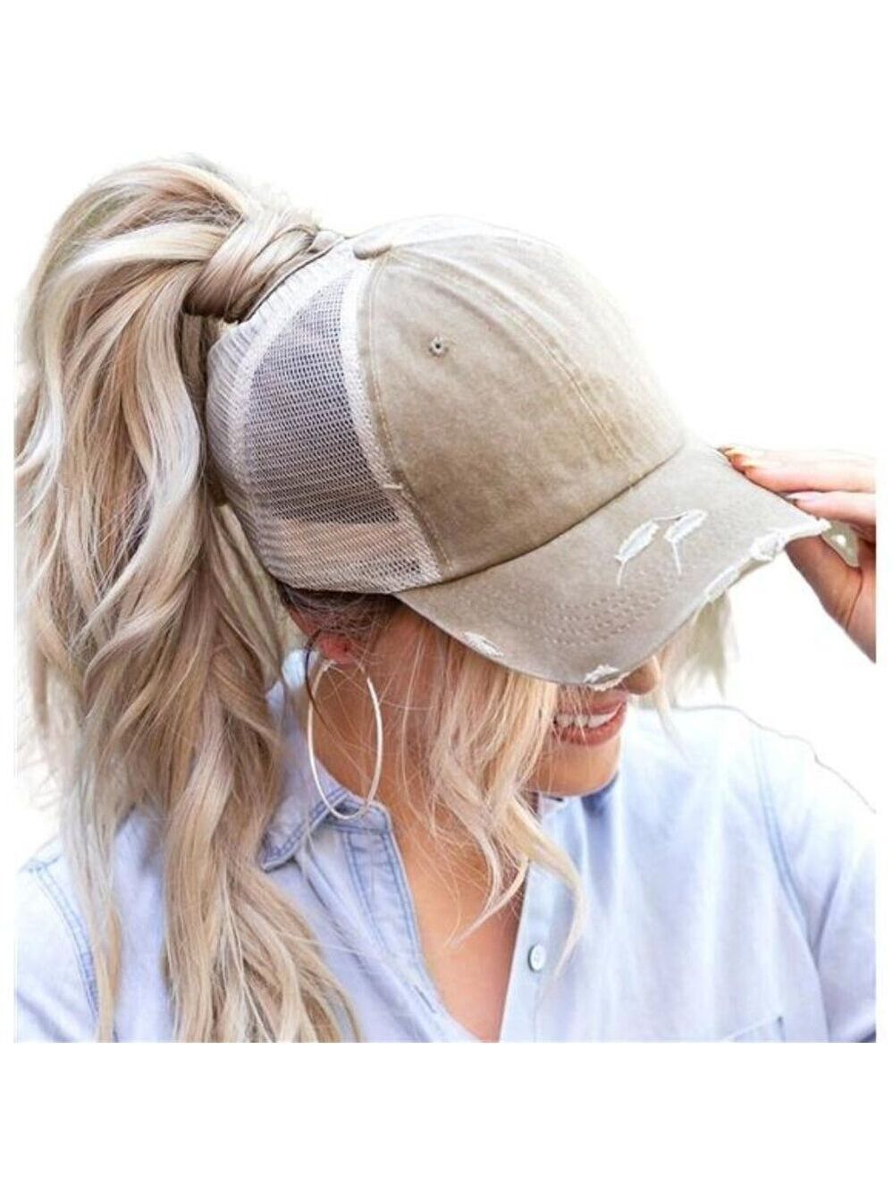 Womens Ponytail Baseball Cap Messy Bun Adjustable Dad Hat Camouflage Trucker